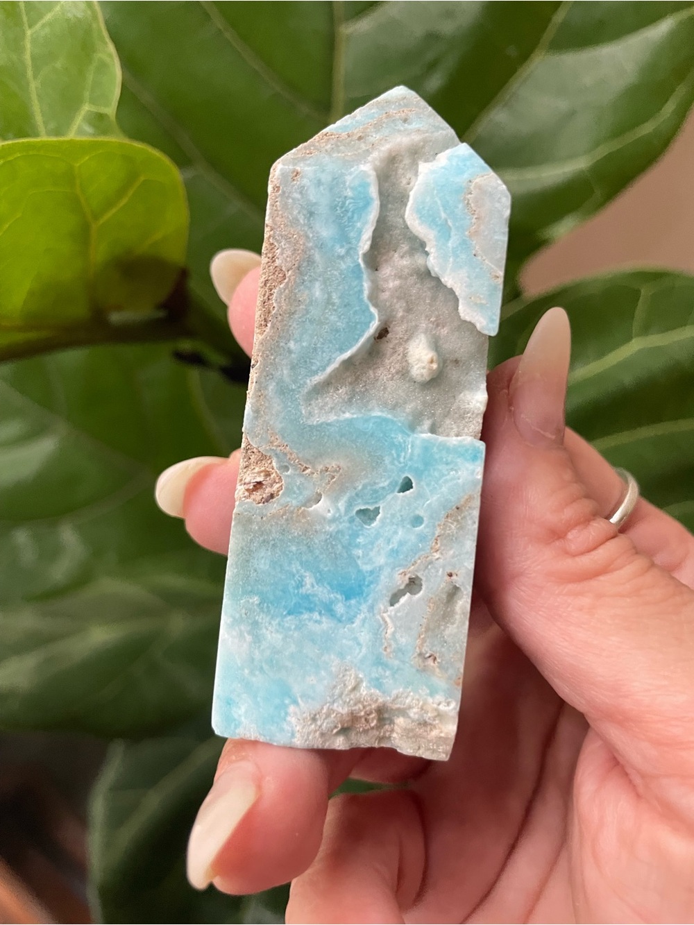 Blue aragonite carribean calcite polished crystal obelisk tower